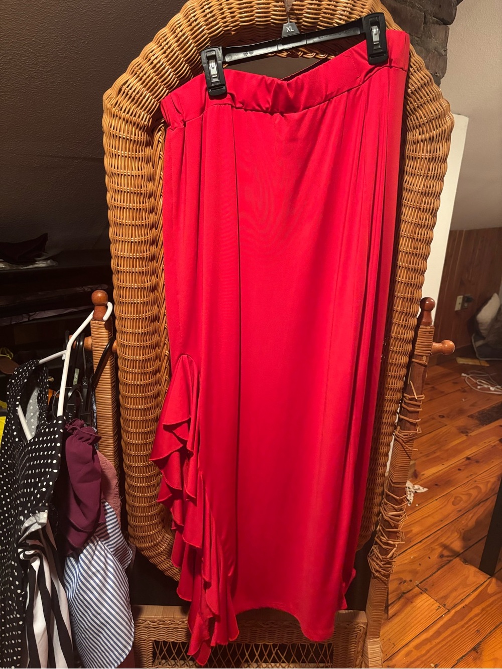 SHEIN Red Ruffled Maxi Skirt